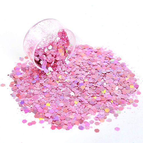 Holographic Chunky Glitter Sequins 12 Colors Mixed Laser Cosmetic Glitter for Face Body Eye Hair Nail Art Lip Gloss, Festival Glitter Makeup with Different Hexagons Size (Metallic Mix)