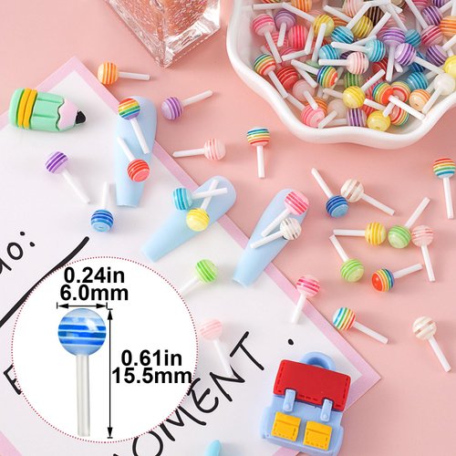 Joez Wonderful 100pcs Lollipop Candy Nail Charms, Kawaii 3D Nail Art Charm for Design, Mini Cute Sugar Colorful Acrylic Decoration Nail Supplies Accessories for Craft Valentines Christmas