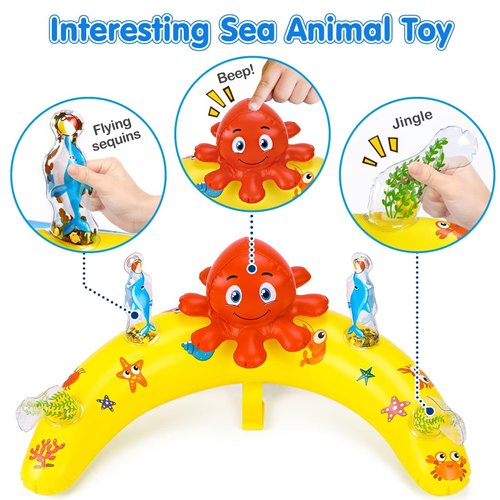 EZIGO Baby Pool Float with Canopy UPF50+ Sun Protection, Inflatable Kids Pool Float with Ocean Animal Toys for Babies 6-36 Months, Infant Swimming Float with Adjustable Safety Seat for Boys Girls