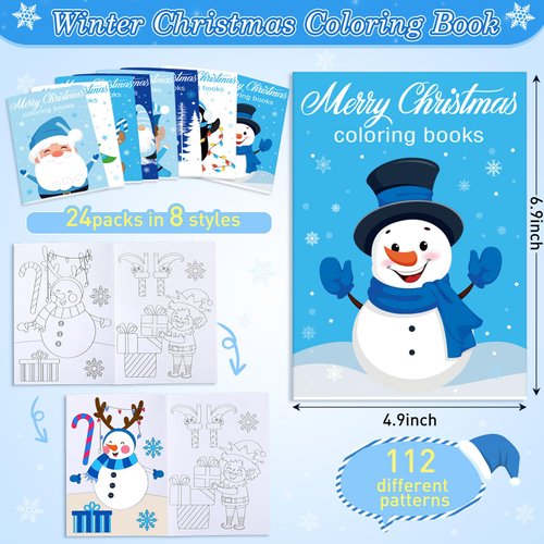 Faccito 24 Pcs Christmas Coloring Books Packs Bulk Winter Coloring Book Mini Snowman Gingerbread Santa Gnome Winter Scene Activity Book Pages Holiday Party Favors Goodie gift bags Fillers Supplies