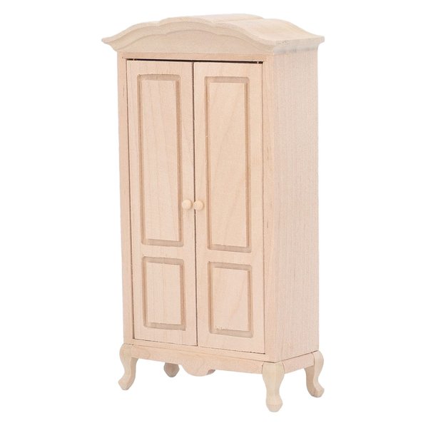 Tnfeeon Miniature Wardrobe, Double Door Excellent Workmanship Doll Armoire 112 Scale Birch for Dollhouse Furniture Accessory for Girls