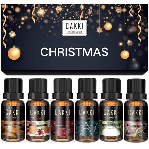Christmas Essential Oils Gift Set, for Home, for Diffuser, 6x10mL, CAKKI Premium Grade Fragrance Oils with Christmas Tree, Cookie, Cranberry Contest, Pumpkin Cart, Turkey Run