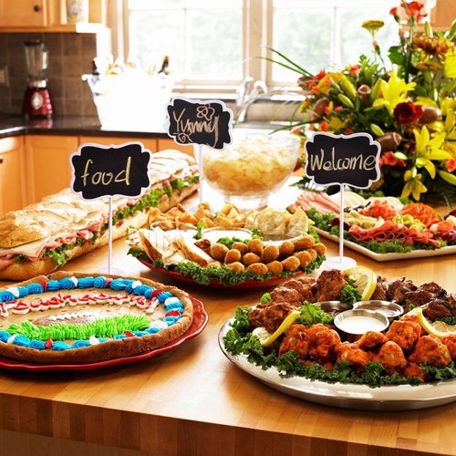 Food Labels for Party Buffet, Wood Mini Chalkboards Signs for Food with Stand, Food Signs for Party Buffet, for Message Board Signs, Place Cards for Weddings, Table Numbers, by UCEC