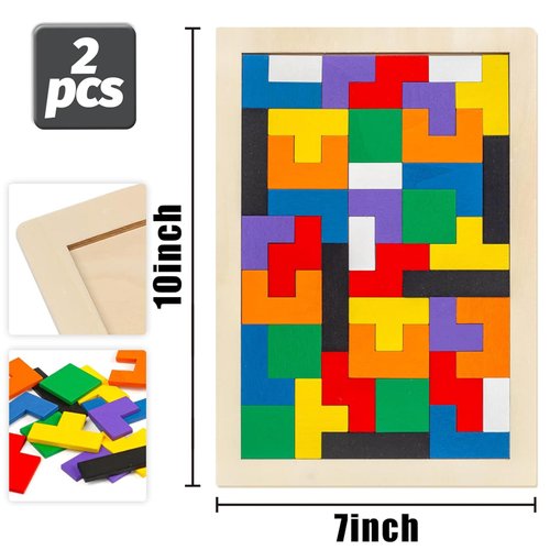 3 otters Wooden Blocks Puzzle, 2 Pack Russian Blocks Brain Games Intelligence Toys for Kids Christmas Stocking Stuffers, Puzzles for Kids Ages 4-6, Montessori Educational Gift for Kids