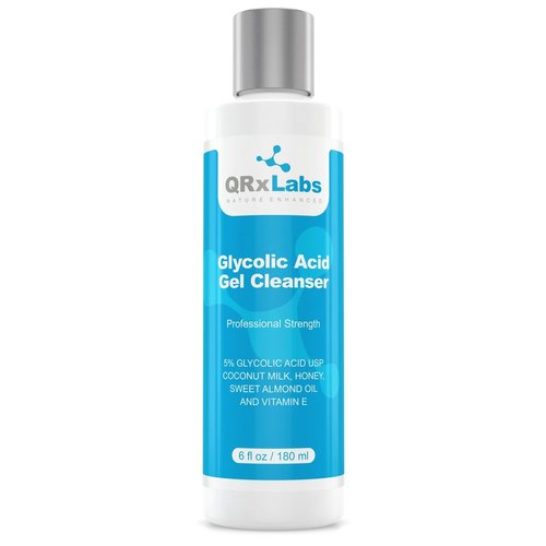QRxLabs Glycolic Acid Face Wash, Exfoliating Gel Cleanser, For Wrinkle, Line, Acne, Spot & Chemical Peel Prep - Reduces Shaving Bump & Ingrown Hair, 6 Oz Acne Treatment for Face - Anti Aging Face wash