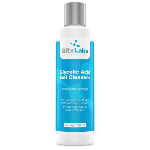 QRxLabs Glycolic Acid Face Wash, Exfoliating Gel Cleanser, For Wrinkle, Line, Acne, Spot & Chemical Peel Prep - Reduces Shaving Bump & Ingrown Hair, 6 Oz Acne Treatment for Face - Anti Aging Face wash