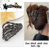 Black Metal Skeleton Hand Hair Claw Clips with Skull Head Design - Strong Hold Jaw Clamps for Women's Halloween Hair Accessories