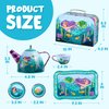 JOYIN Mermaid Tea Set for Toddlers Tea Party Set for Children Kids Pretend Role Play Tin Teapot Set with Cups, Plates and Carrying Case Kitchen Toy for Little Girls Birthday Gifts Age 3 4 5 6