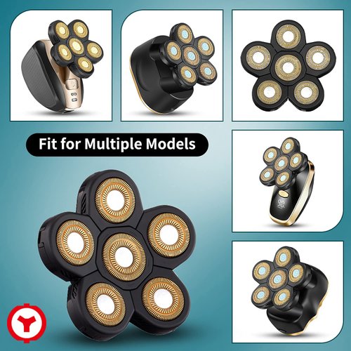 Roziapro Upgrade 6D Electric Shaver Replacement Head Freedom Head Shaver Replacement Blades Head Shavers for Bald Men Replaceable Head Waterproof Blades for Men Replacement Blade Head (Gold & Grey)