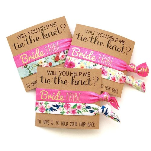 Set of 5 Bridesmaid Proposals | Will You Help Me Tie The Knot | Hair Tie Favors (1 Bride Tribe + 1 Floral)