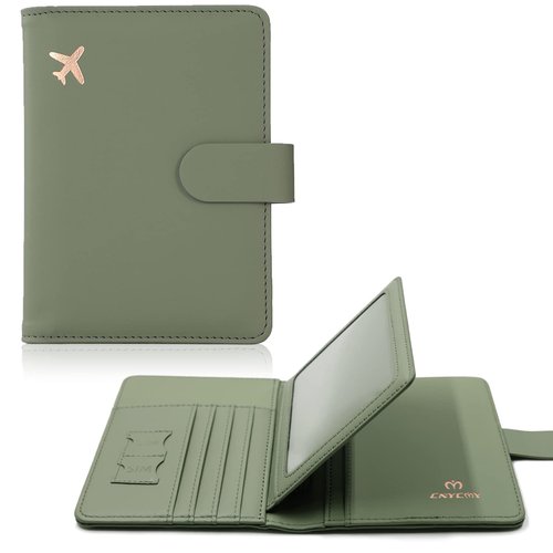 Cnycmy Passport Holder and Vaccine Card Holder,Passport-Wallet-Holder for Women, Rfid Passport Holder with Vaccine Card Slot Waterproof, PU Leather Travel Passport Case (Moss green)