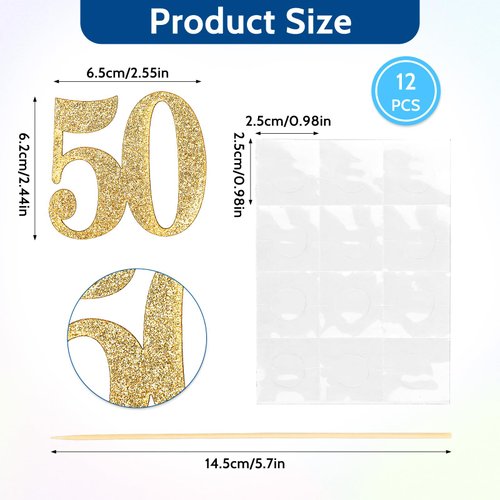 12pcs Gold 50th Birthday Centerpiece Sticks Glitter Number 50 Table Centerpieces Flower Toppers, 50th Centerpiece for Wedding Anniversary Party Decorations Supplies