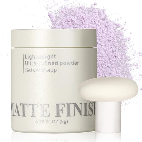 Erinde Lavender Purple Matte Setting Powder with Puff, Face Loose Translucent Powder Makeup, Oil Control Long-Lasting Finishing Powder, Lightweight Waterproof Soft Focus Blurring Powder