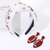 Football Knotted Headband Rhinestone Crystal Wide Headband Headpiece Football Beaded Dangle Earrings Game Day Hairband Hair Accessories Gift for Football Mom (white football headband earings)