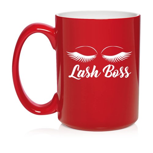 Daylor Lash Boss Makeup Lash Extension Artist Ceramic Coffee Mug Tea Cup Gift (15oz Red)