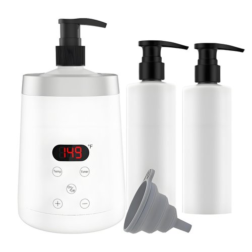 Massage Lotion Warmer Professional Electric Lotion Digital Heater for SPA, Compact Oil Warmer Heated Bottle for Beauty Salon Home,Automatic Thermostat Cream Heater wiht Two Oil Dispenser Bottle Funnel