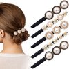 Isslly Hair Bun Maker, 5PCS Pearl Flower French Twist Hair Bun Accessories, Non Slip Reusable Velvet Scrunchie Magic Clip, for Women, Girls for Daily Use, Parties