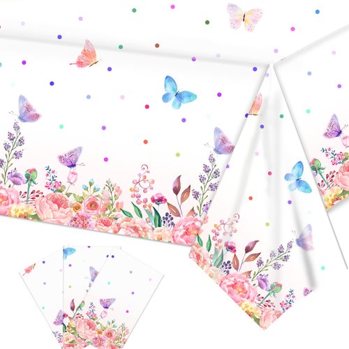 3Pcs Butterfly Tablecloth Butterfly Party Decorations for Birthday Party Decorations - Rectangular Plastic Fairy Party Table Cover for Girls Baby Shower Butterfly Themed Party Supplies, 108 x 54 Inch