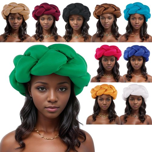 Exaggerated Big Braid Head Band African Raw Silk Turban Cap for Women Nigeria Wedding Party Headpiece Female Headband (One Size,Green)