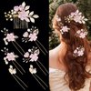7 PCS Bridal Flower Wedding Hair Clips Crystal Pearl Hair Pins Headpiece Side Bridal Comb Gold Wedding Hair Accessories Jewelry for Brides Bridesmaids Women Girls Updo(Purple)