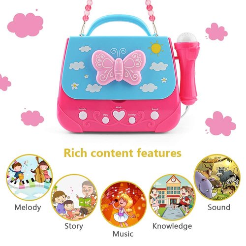 Kids Karaoke Machine, Girls Karaoke Machine Toys Music Player with Microphone and Lights, Battery Operated Portable Singing Machine with Adorable Sing-Along Boom Box for Girls