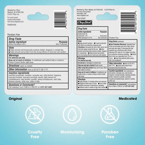 ChapStick Dry Lips & Cold Sore Pain Relief Bundle – Classic Medicated ChapStick + Original Moisturizer Lip Balm with SPF 15, 0.15 Oz Ea (2 Piece Set)