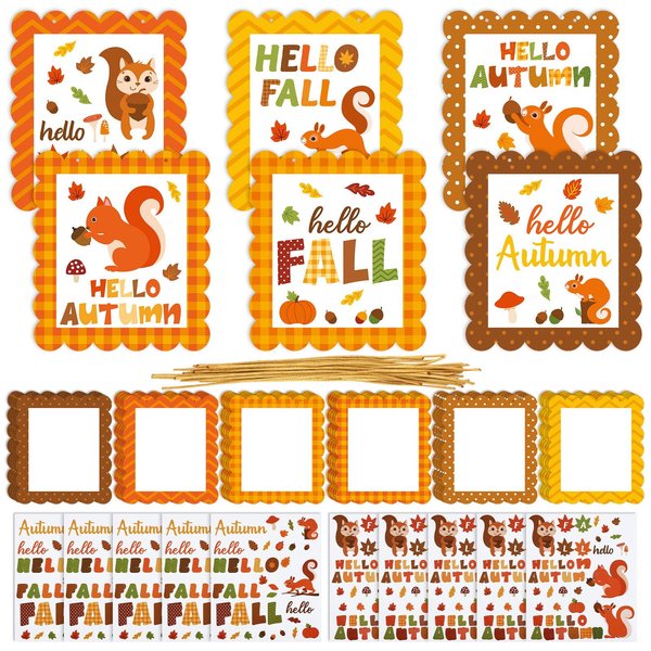Suzile 30 Pcs Fall Crafts for Kids Thanksgiving Hello Fall Sign Craft Kit Hanging Fall Arts and Crafts Bulk Fall Themed DIY Crafts for Kids Fun Holiday Game Activities Classroom Decorations(Squirrel)