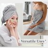 myHomeBody Hair Drying Towel, Hair Wrap Towel, Quick Dry Towel, Hair Towel Wrap for Women Long Hair, Hair Towels for Women, Hair Turbans for Wet Hair with Strap, Gray