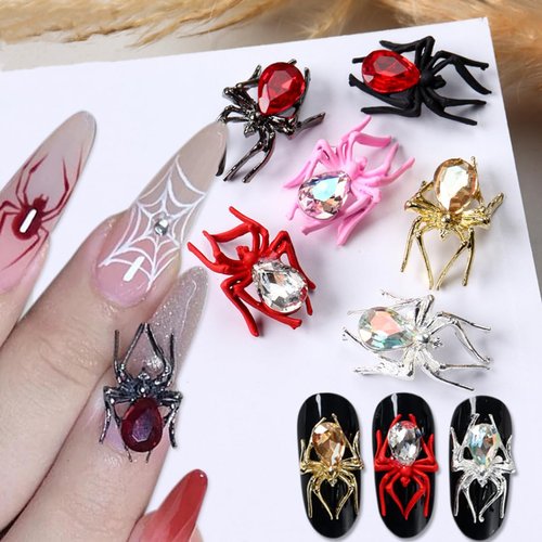 Halloween Nail Charms 12PCS Halloween Spider Nail Art Rhinestone 3D Metal Resin Spider Nail Art Charms Jewels for Acrylic Nails Halloween Nail Gems Nail Art Supplies for Halloween Nail Art Decorations