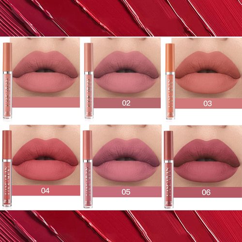 Lipstick Matte Lipstick Liquid Makeup Set, 6Pcs Long-Lasting Wear Non-Stick Cup Not Fade Waterproof Velvet Lip Gloss Kit, Lip Makeup Gift Sets for Girls and Women Nude Colors