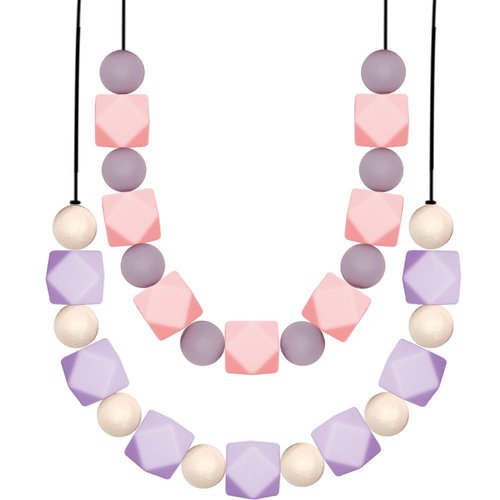 Chew Sensory Necklace 2 Pack, Teething Necklace for Mom to Wear, Sensory Chew Necklace or Kids or Adults That Like Biting or Have Autism, Perfectly Textured Silicone Chewy Toys