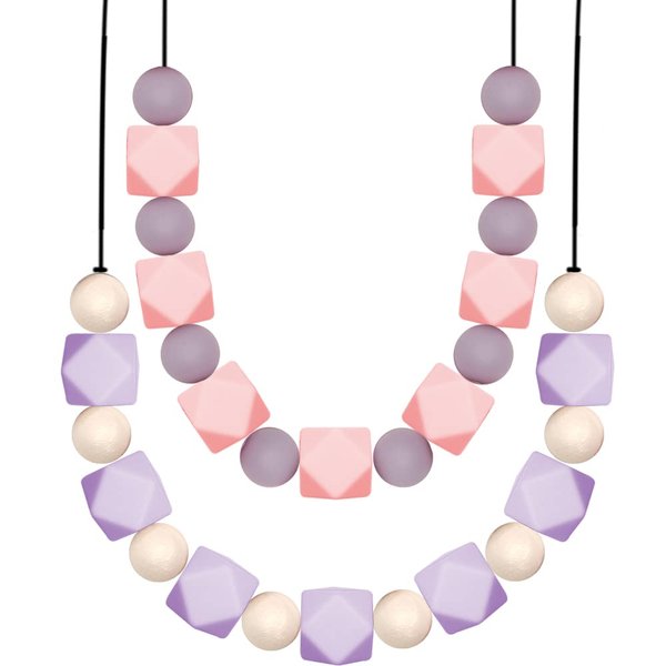 Chew Sensory Necklace 2 Pack, Teething Necklace for Mom to Wear, Sensory Chew Necklace or Kids or Adults That Like Biting or Have Autism, Perfectly Textured Silicone Chewy Toys