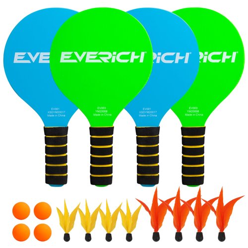 EVERICH TOY Paddle Ball Set – Indoor & Outdoor Racket Game for Kids, Teens, and Adults, Badminton & Camping Games Essentials, Fun for Beach, Yard, and Lawn Play All Year Round