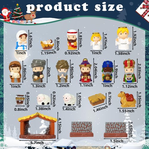 Pamonrueer 19 Pcs Little Nativity Set Christmas Nativity Scene Resin Hand-Painted Nativity Set Figures Party Decorations Tabletop