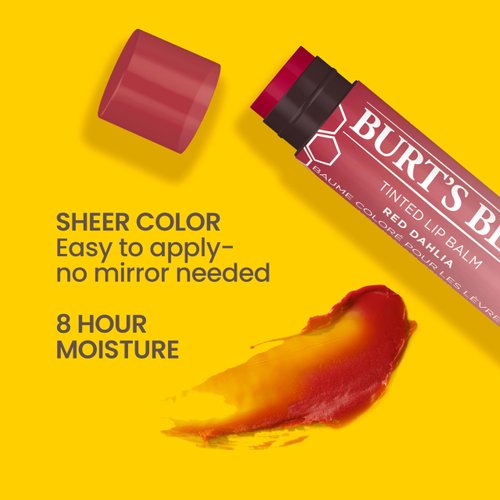 Burt's Bees Lip Tint Balm Stocking Stuffers, Christmas Gifts with Long Lasting 2 in 1 Duo Tinted Balm Formula, Color Infused with Deeply Hydrating Shea Butter for a Natural Looking Buildable Finish, Fiery Red Dahlia (2-Pack)