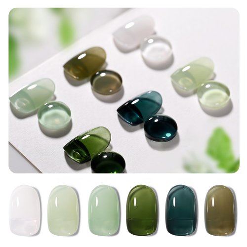 GAOY Jelly Green White Gel Nail Polish Set, 6 Transparent Colors Sheer Gel Nail Kit for Salon Gel...