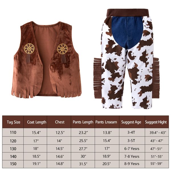 ZZIHAN Kids Cowboy Costume Chaps Vest for Boys Role Play Cowboy Cowgirl Hat Bandanas Sunglasses Dress up Accessories for Toddlers Boys Girls Birthday Party Halloween Christmas Cosplay Gift 6-7 Year