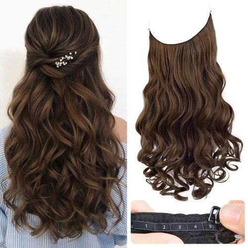 REECHO Invisible Wire Hair Extensions with Transparent Headband Adjustable Size Removable Secure ...