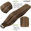 Lacer Tape in Hair Extensions Human Hair Chestnut Brown Mixed Dark Brown Hair with Dark Brown Roots Invisible Silky Straight Double Sided Tape in for Short Hair 50g 20pcs 16 Inch