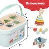 PREXTEX 3-in-1 Wooden Sorting and Stacking Toys - Includes 3D Shapes Sorting Box, 5 Stacking Rings with Bear, Elephant with Wheels - Develops Motor Skills - Ages 18 Months up