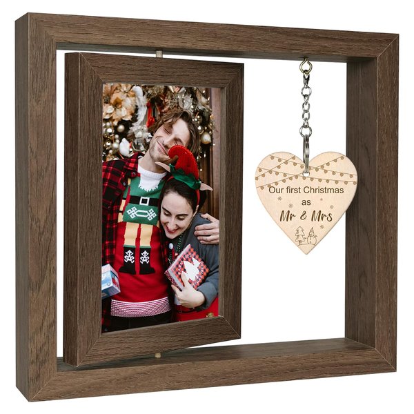 EYITUPC Our First Christmas as Mr & Mrs Wood Picture Frame, Wedding Gifts for Couples 2024, Wedding Gifts for Bride, 1st Married Christmas Frame Bridal Shower Gifts (Display Two 6x4 Inch)