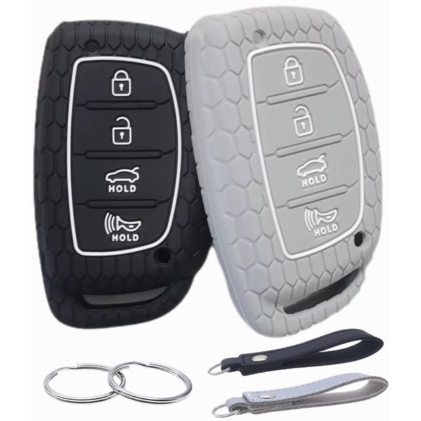 REPROTECTING Silicone Rubber Key Fob Cover Compatible with 2016-2021 Hyundai Elantra Elantra GT Ioniq Sonata Tucson SY5MDFNA433《not for Keys with Eject/fold Buttons》(4 Button Smart Key, Black Grey)
