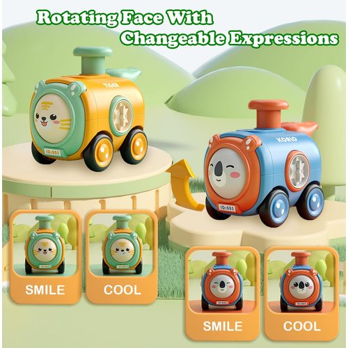 QULEWUU Press and Go Cars Toys for Toddlers Over 18 Months, Dog and Elephant Cartoon Cars with Surprise Whistle, Pull Back Cars for Boys Girls Kids Ages 2 3 4 5 Years Old (Type-B)