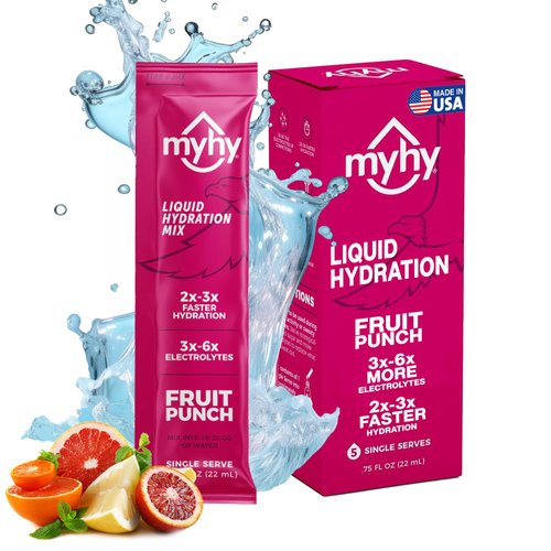 MyHy Liquid Hydration Packets, Electrolyte Drink Mix for Adults & Kid Hydration Support, Dehydration Relief for Travel, Pregnancy, Sports, Hangovers, Bachelor & Bachelorette Party–Fruit Punch, 5 Count