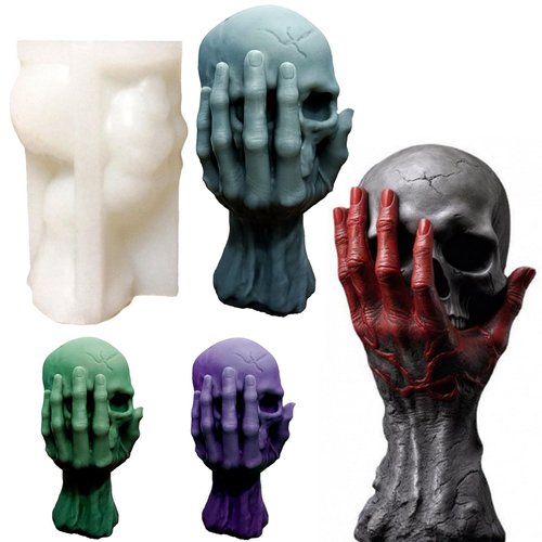 ZQYSING Halloween Skull Candle Molds, 3D Ghost Hand Skull Silicone Molds for Epoxy Resin Casting Aromatherapy Soap Candle Making Molds