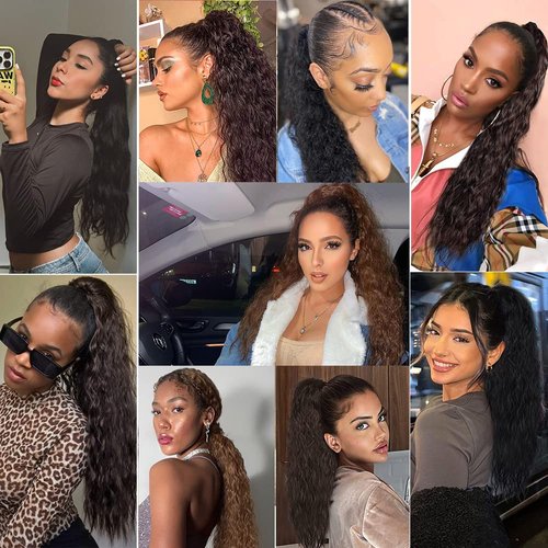 DUTIKA Ponytail Extension，Curly Hair Extensions，Synthetic Pony Tails Extensions Human Hair Feeling, Long Corn Curly Wave Drawstring Ponytail Hair Extensions for Wome