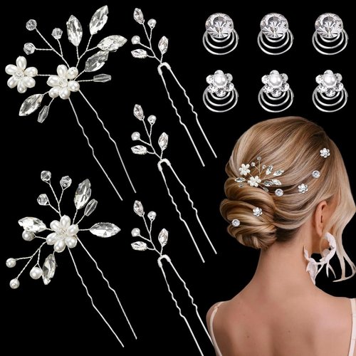 11PCS Rhinestones Bride Hair Pins Vintage Crystal Wedding Hairpins Hair Forks with for Women Girls Bride Bridesmaids Hairstyle Accessories(Elegant)