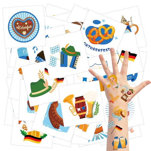 3sscha 24 Sheets Oktoberfest Temporary Tattoos for Apparel Accessories Beer Tattoos Party Favor Supplies 2 Inch Waterproof Non-Toxic Tats Stickers Art Decal Goodie Bag Fillers for Adults Kids