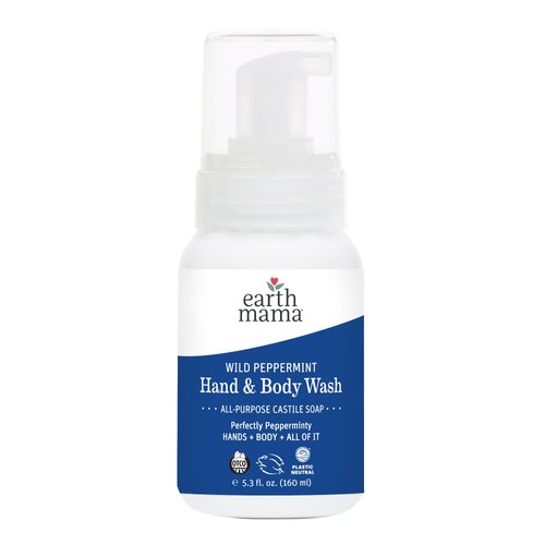 Earth Mama Wild Peppermint Hand & Body Wash | Foaming Castile Soap Liquid and Hand Soap, Made with Organic Wild Mint & Peppermint Oil, 5.3 fl oz