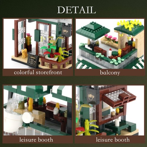 wriyvngs Street View Mini Building Blocks Coffee House Shop Store Building Kit Simulation Construction Educational Creative Toy for Boys Girls Age 8+ 1025 pcs
